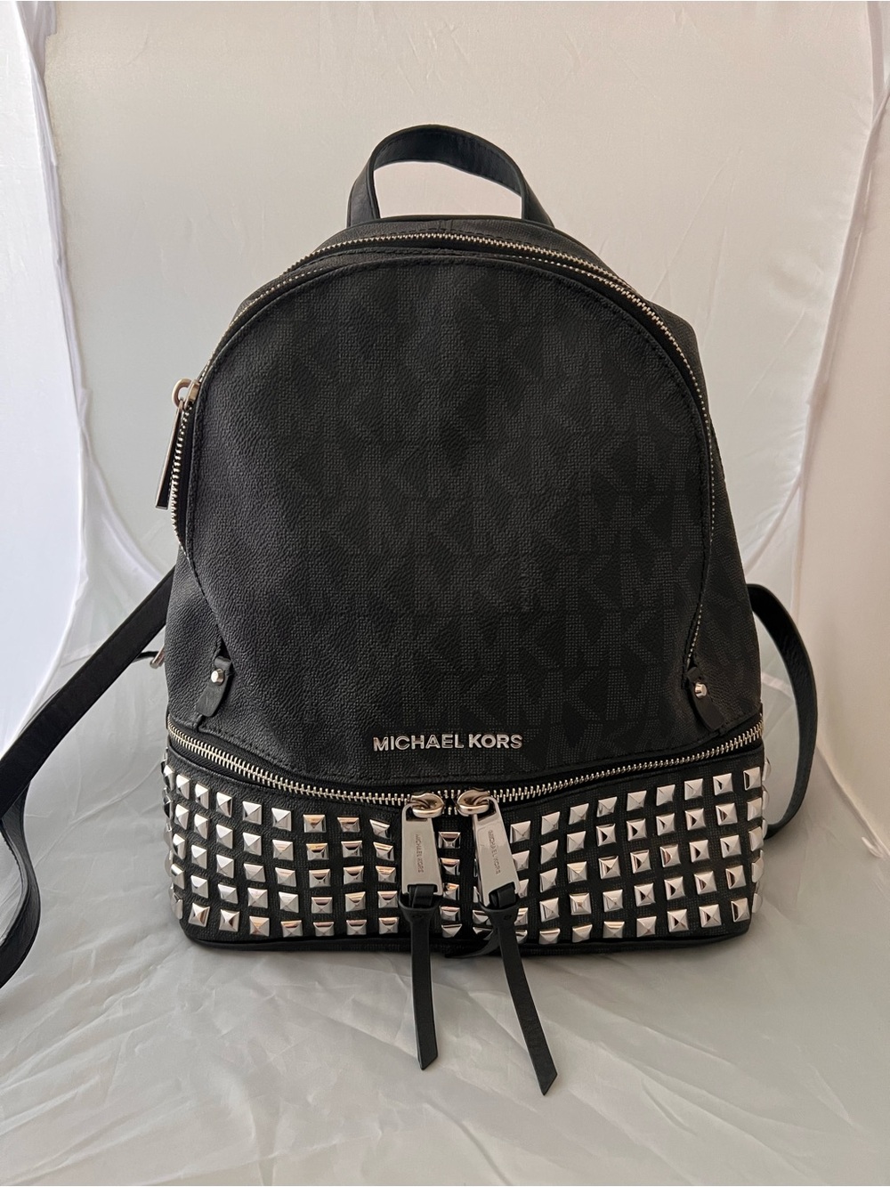 Michael Kors Black Leather Backpack with Silver Studs